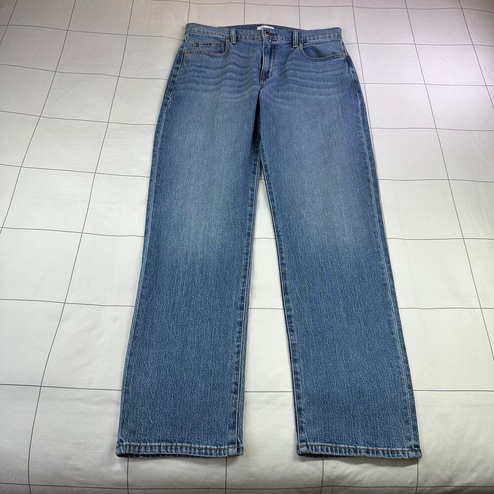 Evereve Jeans Womens 31 Blue Straight Leg Medium Wash High Rise 5 Pocket Denim
